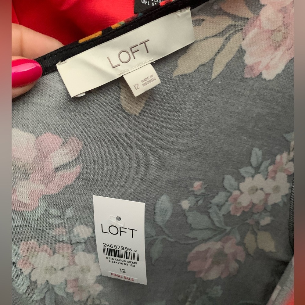 LOFT Petite Black Floral Bar Back Fit & Flare Cocktail Dress NWT Size 12 - Picture 5 of 9